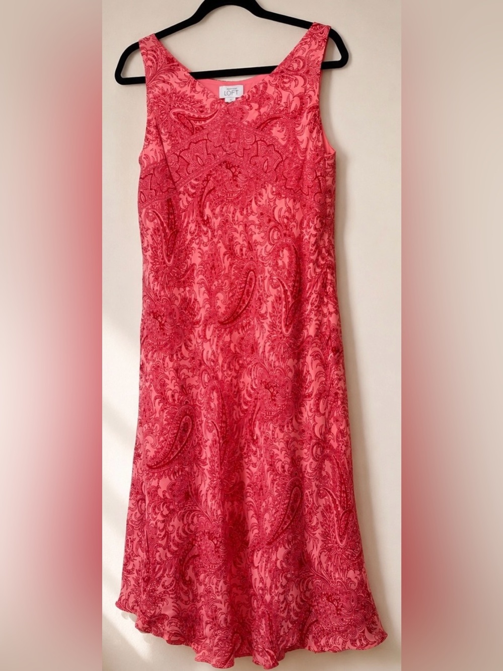LOFT Coral Red Paisley Maxi Dress size 8